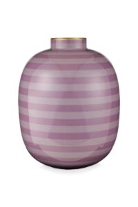 Vaso metallo decorativo rosa a strisce 32 cm.