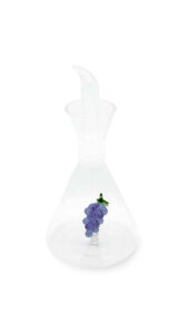 Acetiera in vetro borosilicato con decoro in vetro colorato con figura grappolo d’uva su base neutra