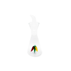Oliera in vetro borosilicato con decoro in vetro colorato con figura peperoncino su base neutra